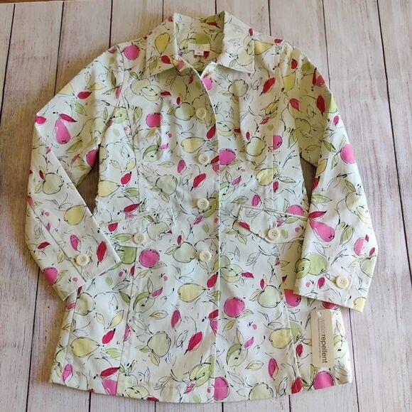 Ann Taylor LOFT apple print trench coat sz SP - Picture 6 of 12